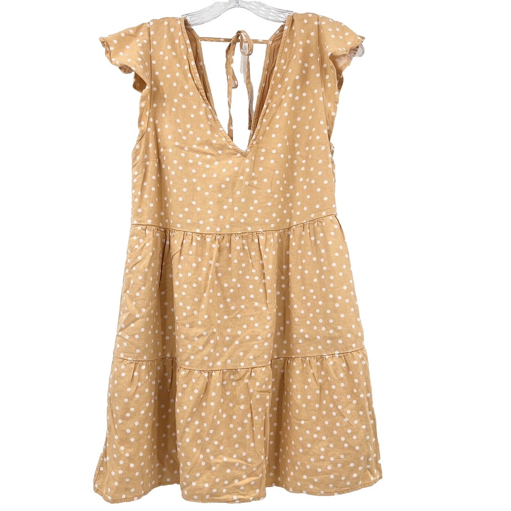 ABERCROMBIE & FITCH Women's Sz S Mustard w/ Polka Dot Linen Blend Babydoll Dress